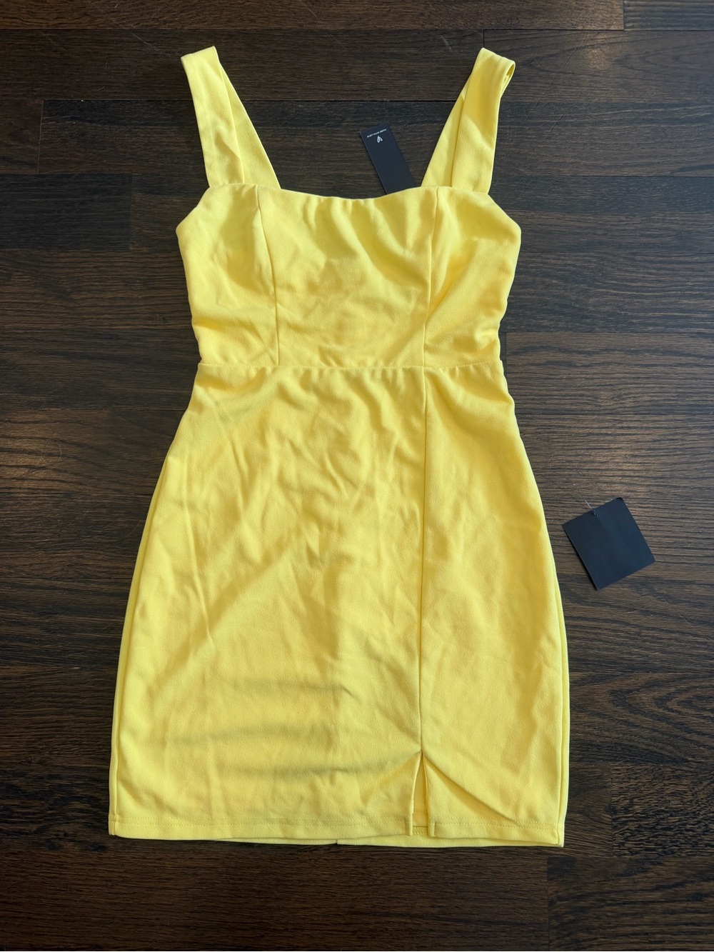 NWT Lulus Social Sensation Light Yellow Square Neck Mini Bodycon Dress - size XS